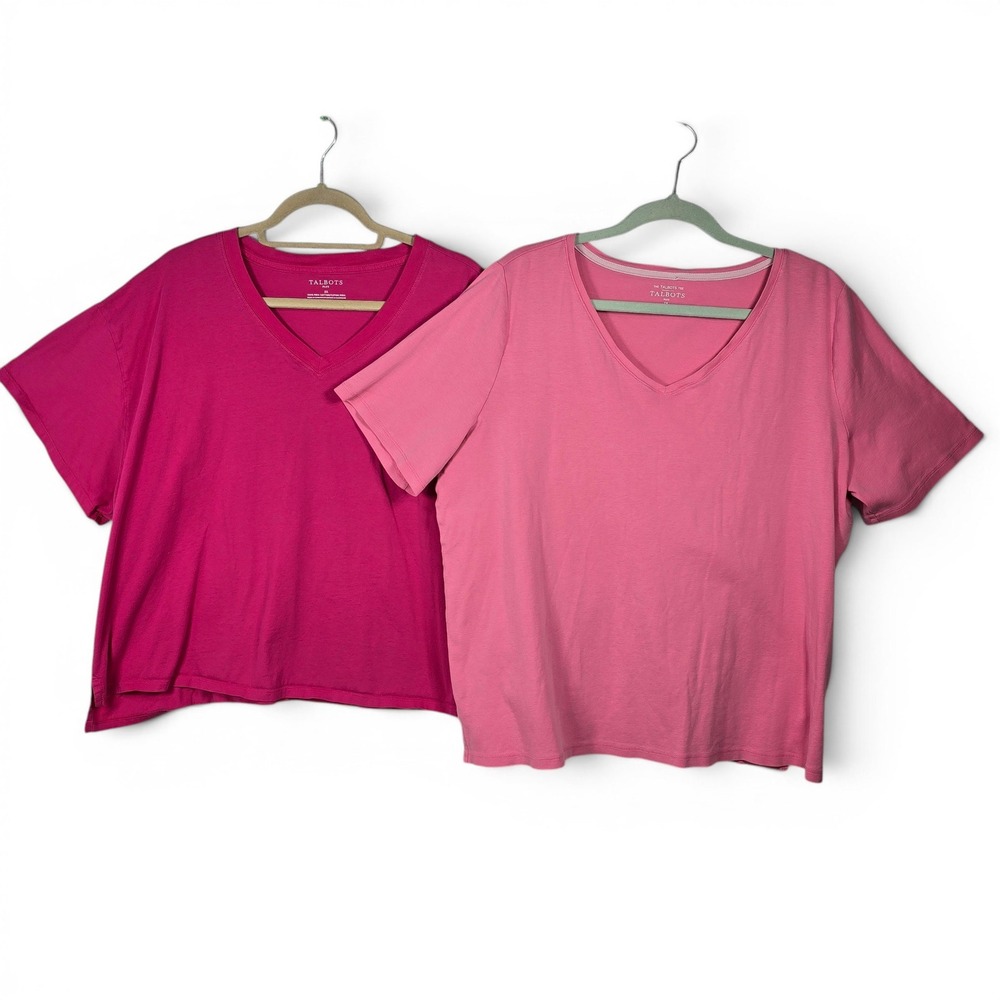 Talbots Plus 2X Pima Cotton V-Neck T-Shirt Bundle Pink Fuchsia Set of 2